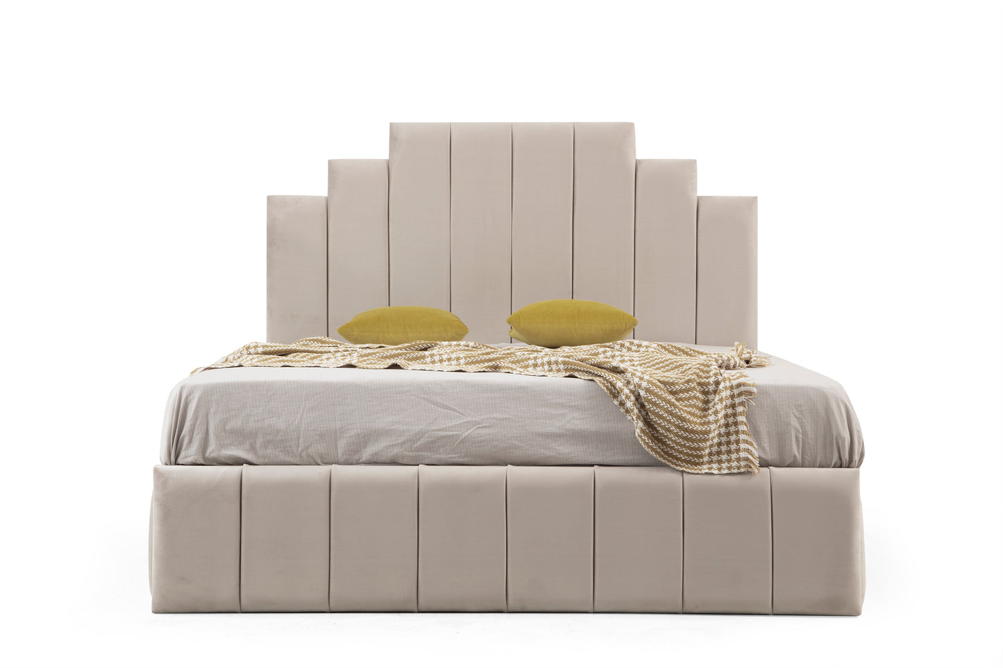 Cadre de lit 2 places en velours avec ou sans sommier – NATURA BEIGE